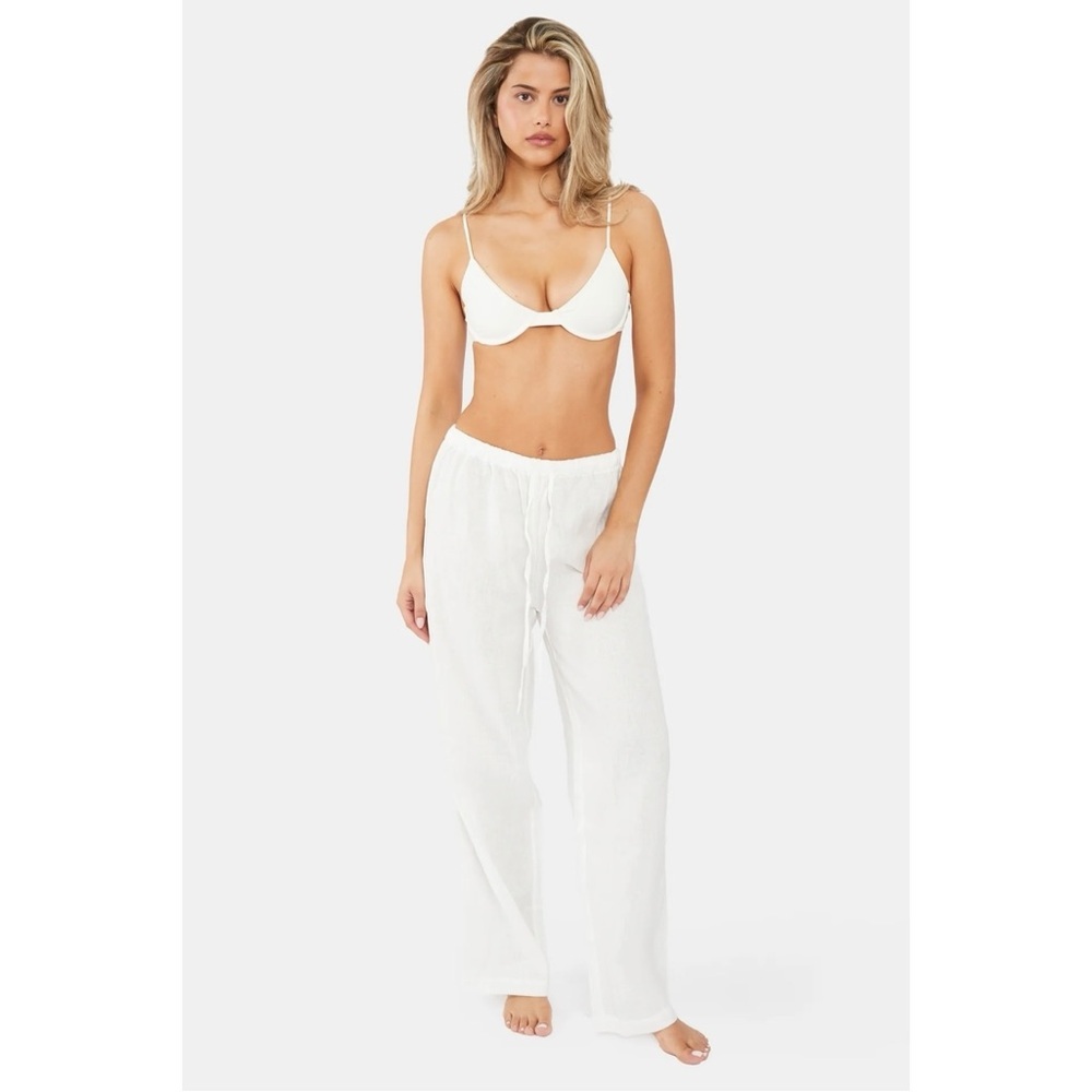 Nyud Size S 100% French Linen Pull-On Pants Swim Coverup Straight Leg Semi-Sheer